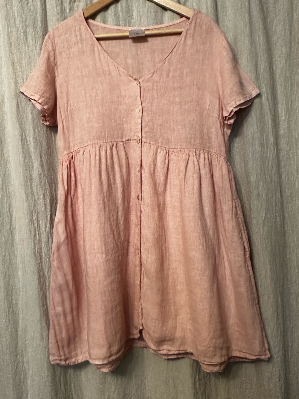 Light Pink Button-Front Linen Babydoll Dress Jillian Harris x Priv